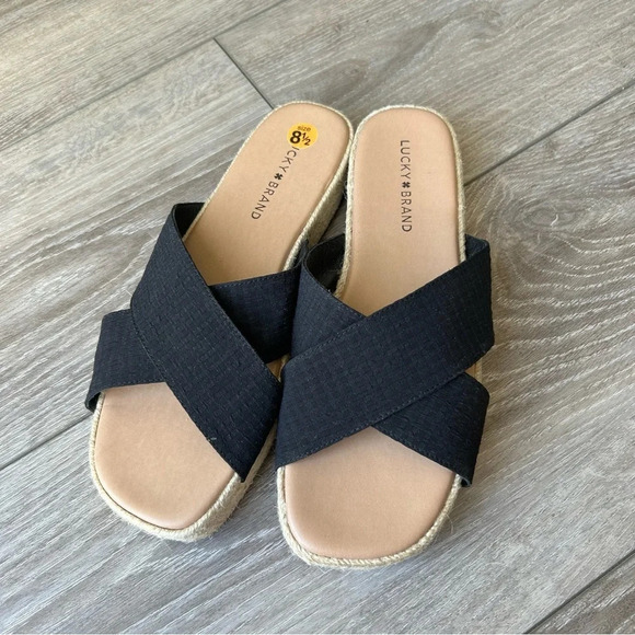 Lucky  Brand Gayte Black/Jute Platform Sandals - Picture 1 of 12